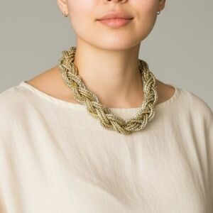 Chunky Multi-strand Braided mesh statement necklace gold Silver Chock Colar